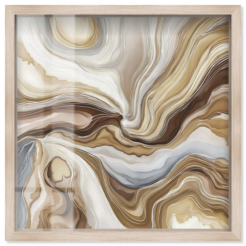 «Viscous Flow I Shadowbox Print Gold Boho» par Art Remedy, cadre blond, 40 x 40, H 41 po x l 41 po, Cadre blond
