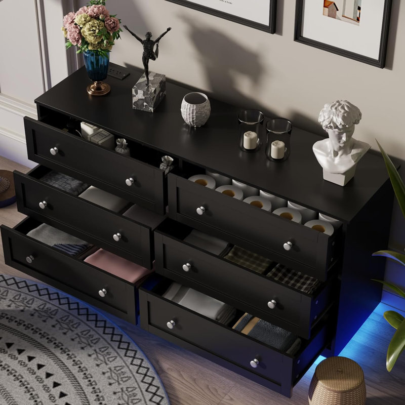 Floating 6 Drawer Dresser 47.36" W Double Dresser, Black