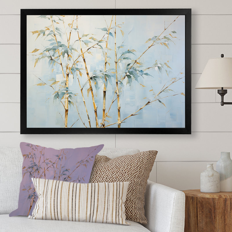«Blue Zen Moment», art mural en bambou, H 12 po x l 20 po x P 1 po, Cadre noir