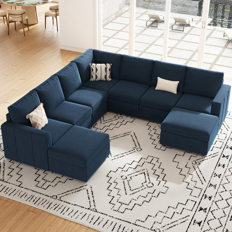 Aubade L Shaped 107 Inch Width Sectional Sofa Modular Couch Livingroom Couch With 2 Storage Ottomans, Beige Chenille