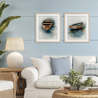 Tranquil Drifting Boat 2pc Framed Print Under Glass Set, design by Jacob Q