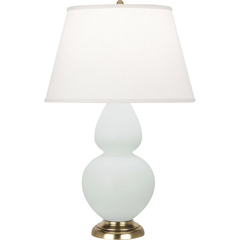 Double Gourd Table Lamp, White , Matte Steel Blue/Antique Brass