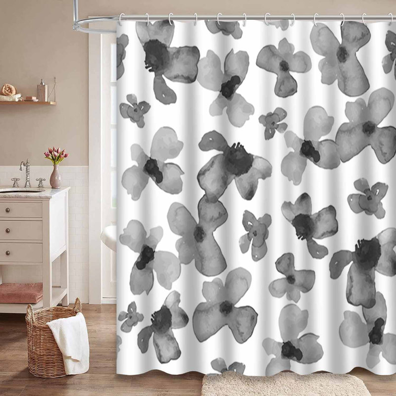 Rideau de douche noir avec 12 crochets, L 72 po x l 72 po