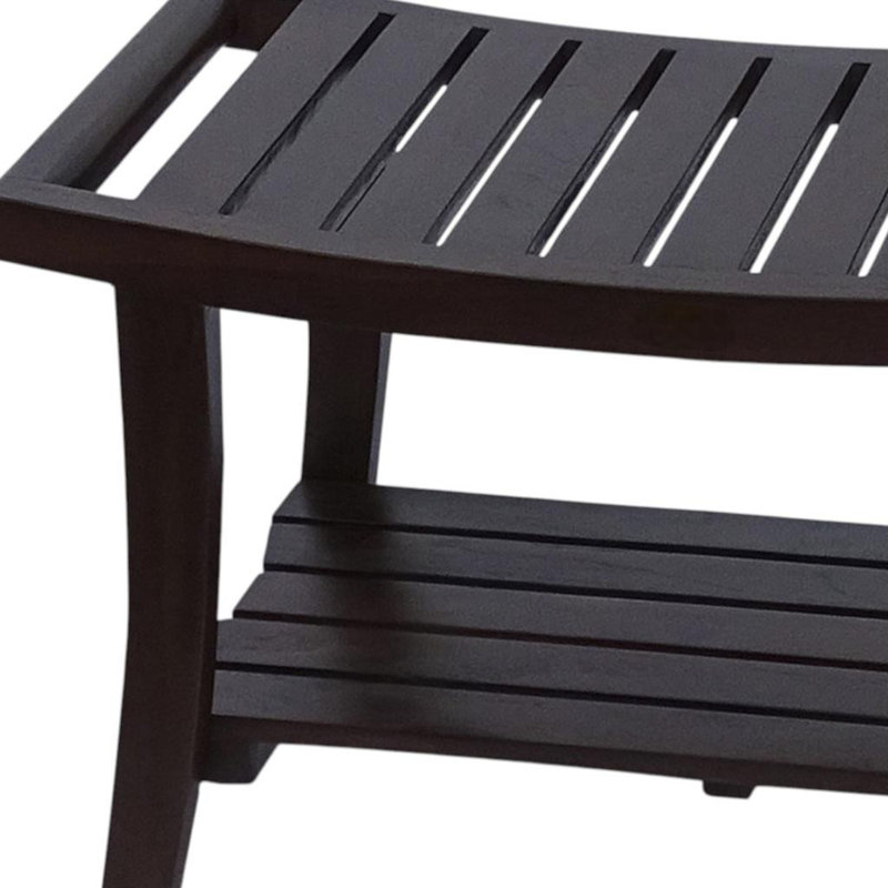 Banc de douche rectangulaire en bois massif avec tablette Ripley EcoDecors, Brun, H 20 po x l 30 po x P 14 po