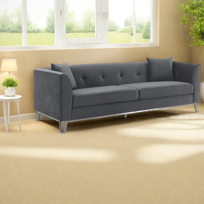 Modern Spacious Gray Fabric Sofas, Steel Legs For Living Room