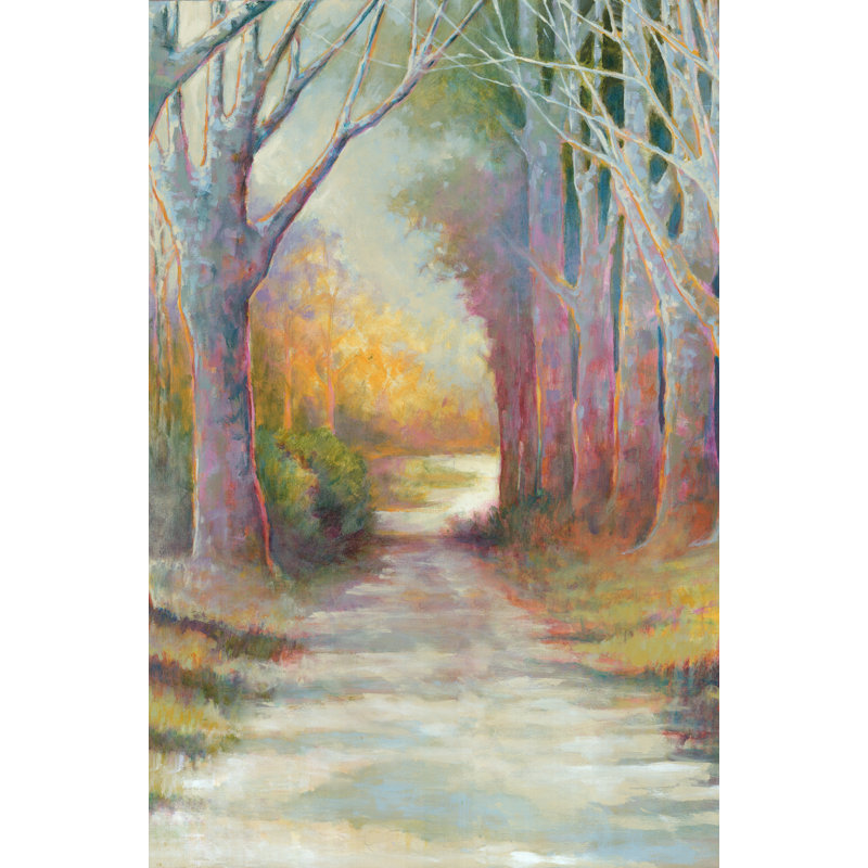 Colourful Autumn Forest - Painting Print, 76cm H x 51cm W, Black Floater Framed