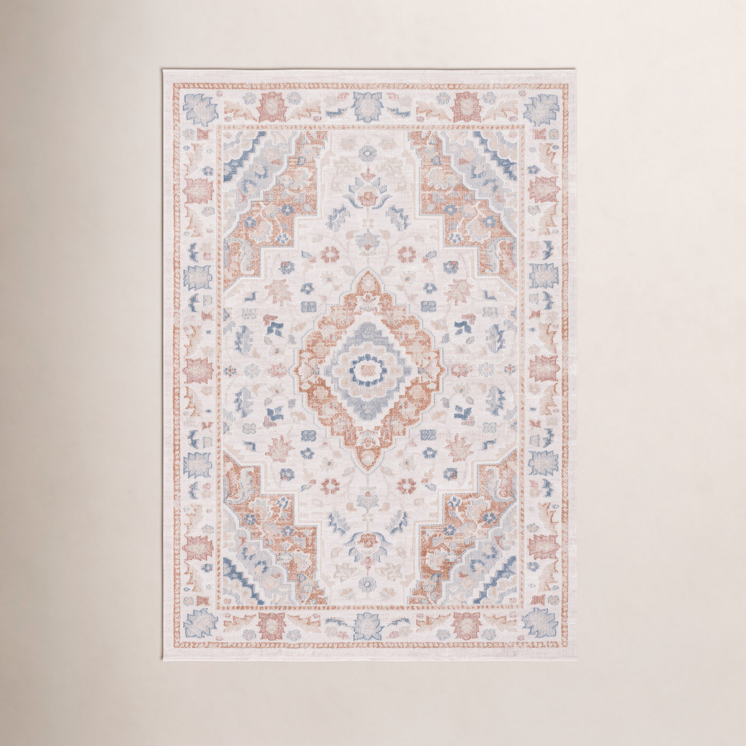 Mayhill Beige Rust Blue Machine Washable Rug, Rectangle 9' x 12'