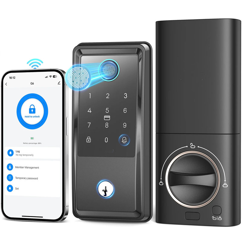Fingerprint Smart Lock, 6 in 1 Keyless Entry Door Lock with Doorbell, Built-in WiFi Smart Locks for Front Door, Smart Deadbolt with APP Control, Auto-Lock