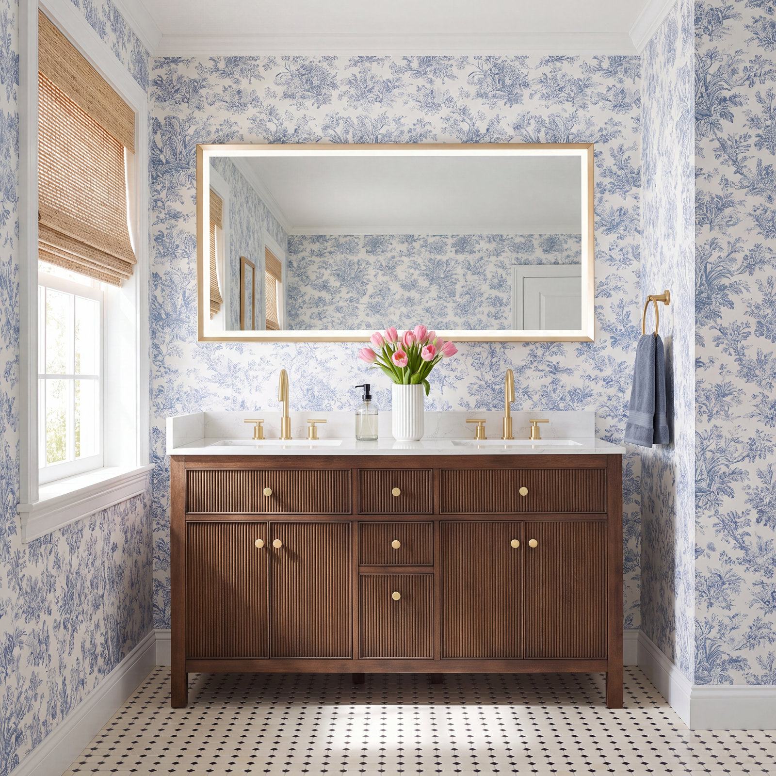 Lala 60" Double Bathroom Vanity, Brown Brushed Oak