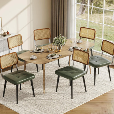 Ensemble de 4 chaises de salle à manger en rotin, chaises de salle à manger rembourrées avec siège en cuir PU et dossier en rotin, chaises d'appoint sans accoudoirs pour la cuisine, le salon et le restaurant