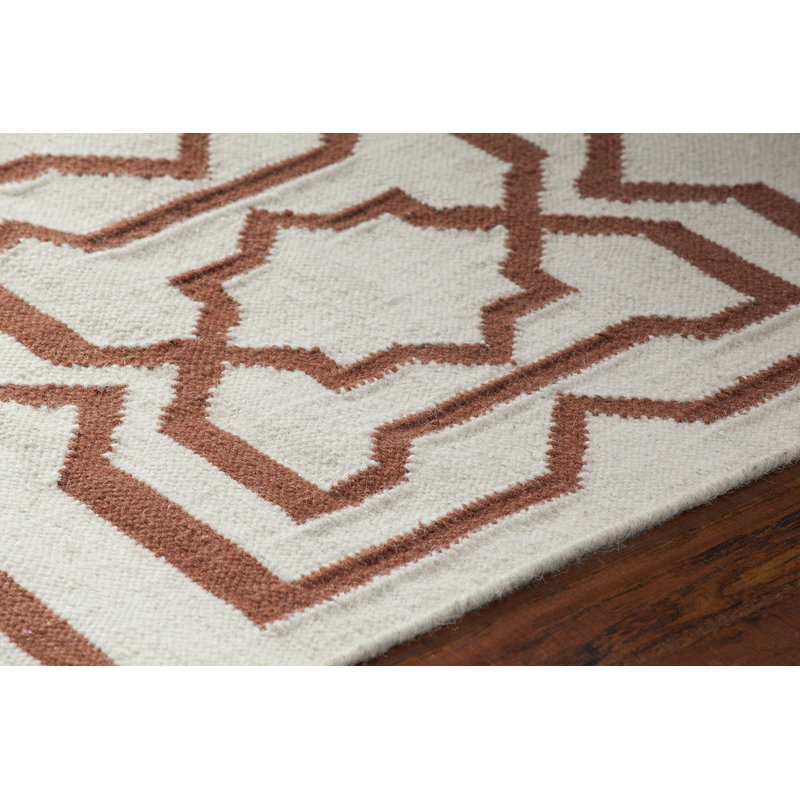 Tapis d'intérieur en laine tissé à plat à motif géométrique réversible orange fait à la main Cissie Performance, 3 pi x 5 pi
