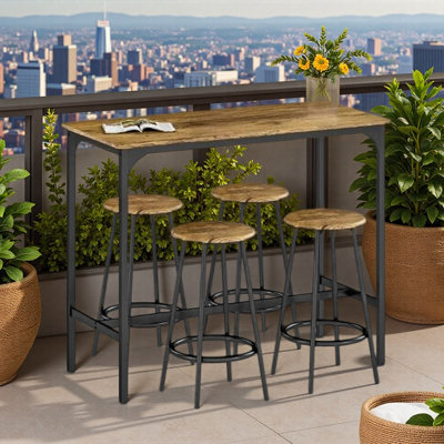 Table de cuisine intemporelle et résistante avec tabourets, table de bar et 4 chaises, ensemble table et chaises de bar de 5 pièces.