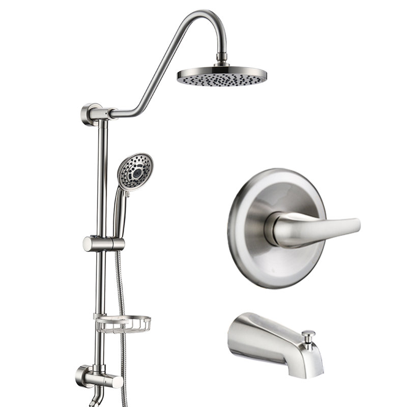 Pomme de douche à pluie 8 po et nickel brossé avec système de jet d'eau haute résistance