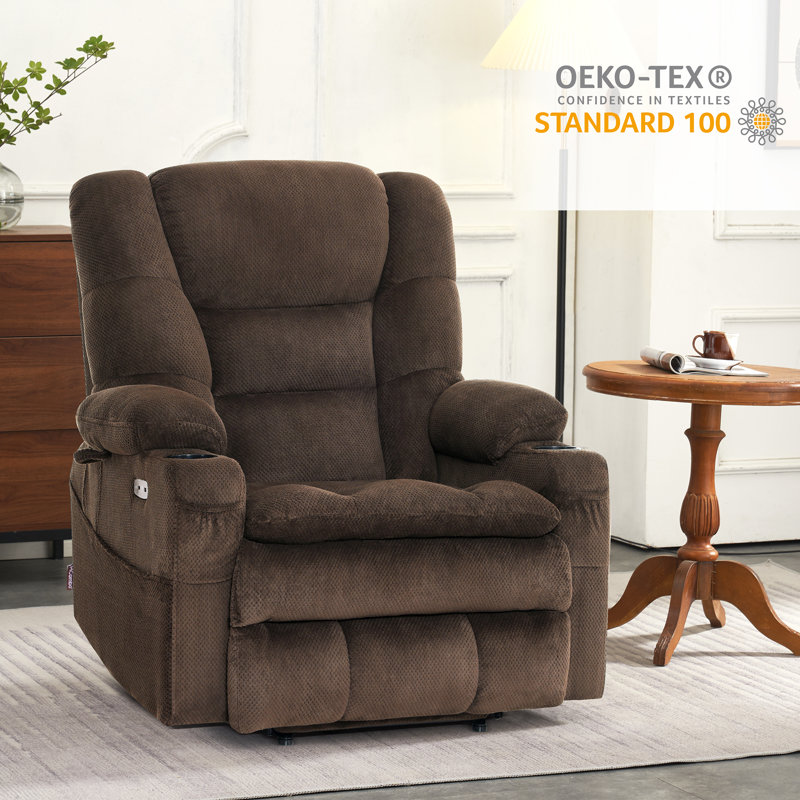 27.2" Extra Wide Dual Motor Power Recliner Lift Chair with Massage and Dual Heating, Infinite Position, Fabric, Brown