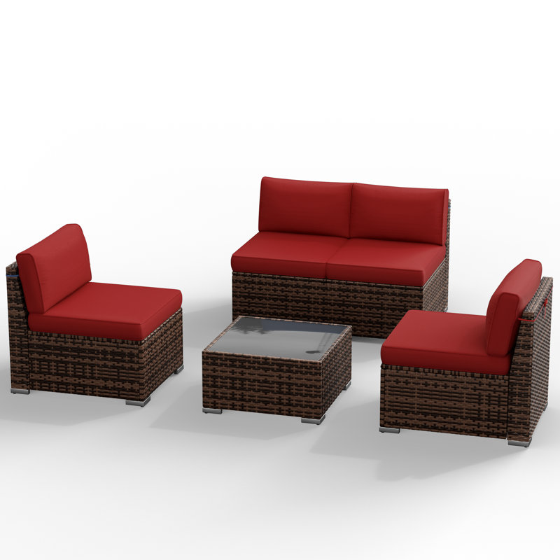 Ensemble de conversation pour 4 personnes avec coussins, Bourgogne
