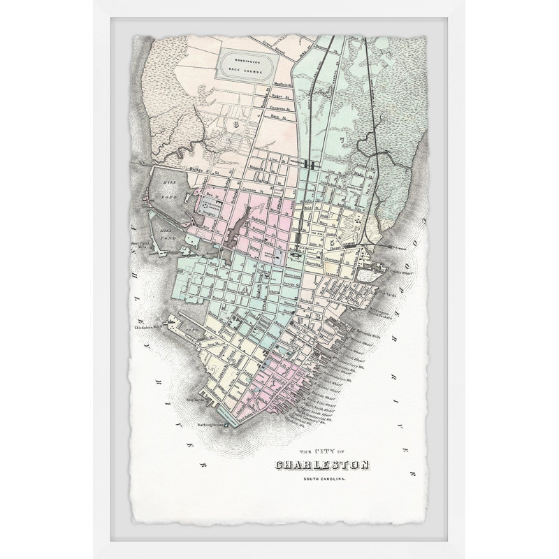 Carte rétro de Charleston, impression encadrée sur papier, H 18 po x l 12 po x P 1,5 po