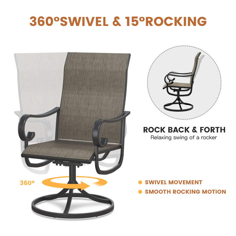 Ensemble repas de patio avec table ronde 53 po et 6 chaises pivotantes en textilène, Brun / Gris