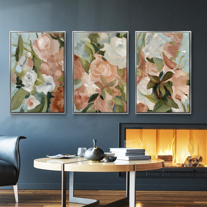 Bouquet Scatter II, ensemble de 3 toiles encadrées, H 27 po x l 54 po, Argent