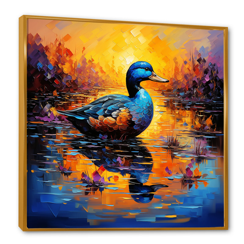 «Duck Morning Quack Lake I», art mural animal de canard, Cadre flottant doré, H 36 po x l 36 po x P 1,5 po