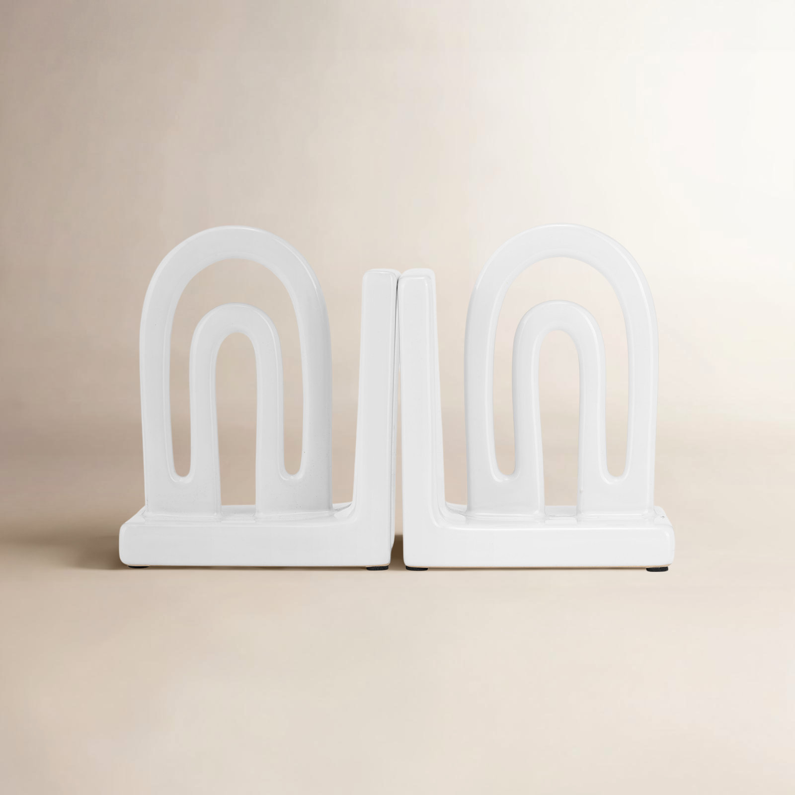 Arched Ceramic Decorative Bookends, White