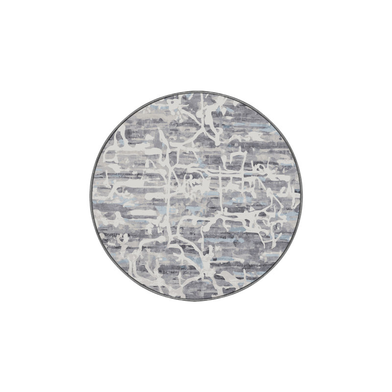 Machine Washable Gray Area Rug, Round 3'