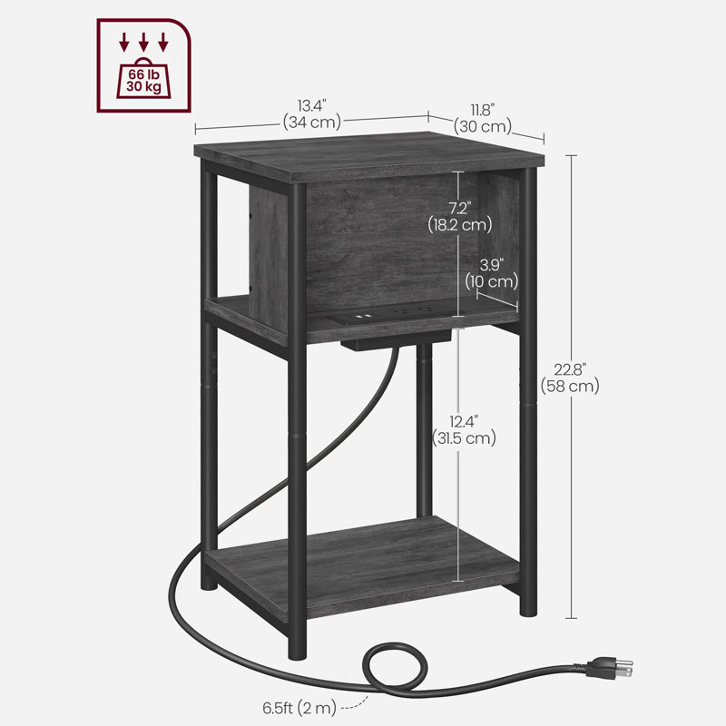 Table de chevet avec station de charge, Gris