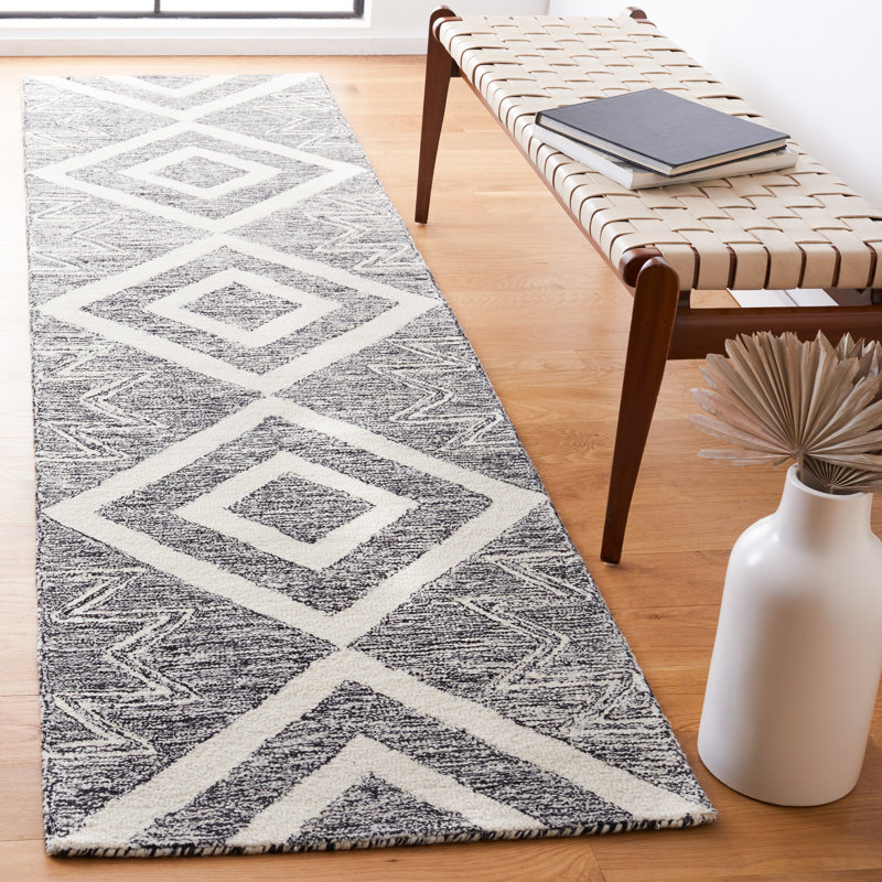 Tapis marocain en laine et coton touffeté à la main Alexea, Tapis de couloir 2 pi 3 po x 9 pi