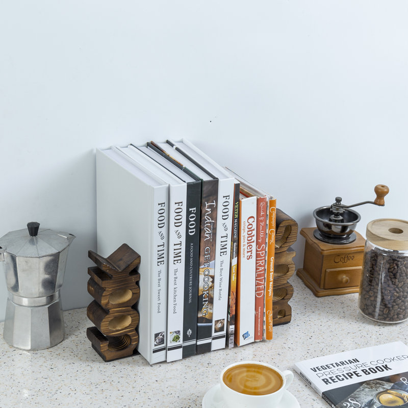2 Piece Burnt Wood Decorative Cookbook Text Bookend