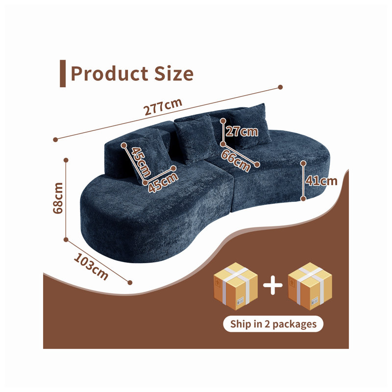 Canapé modulaire courbé en velours 3 places l 109,06 po x P 40,55 po x H 26,77 po Aurelia
