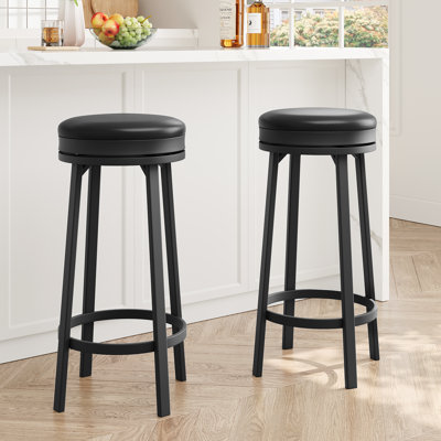 30" Swivel Bar Stools Set of 2/4 with Upholstered PU Leather Cushion, Backless Round