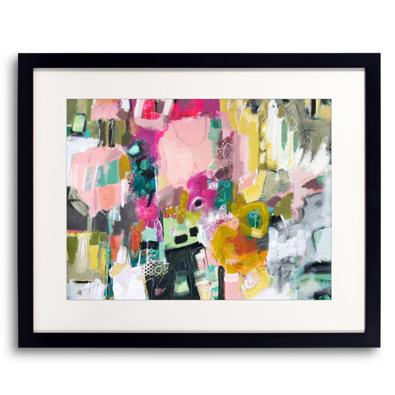«Me Happy» par Elizabeth Chapman - Peinture, H 25,25 po x l 31,25 po, Papier avec cadre noir