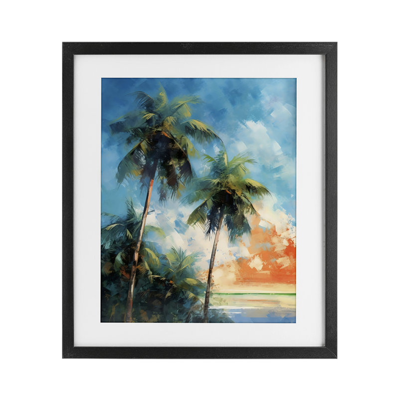 «Brushed Palms at Sunset», reproduction encadrée sous verre, design par LSR Design Studio, H 21 po x l 17 po