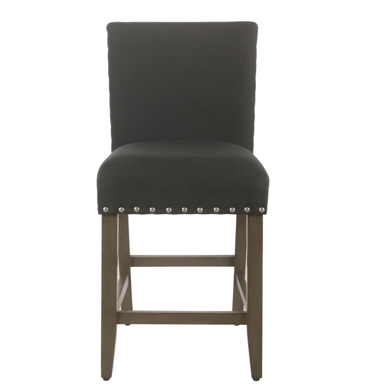 Arlene 24" Counter Stool with Nailheads, Dark Charcoal Woven