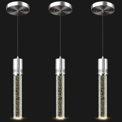 Suspensions en nickel brossé pour îlot de cuisine, suspensions à bulles de cristal, luminaires suspendus modernes et réglables pour salle à manger, salon et chambre (paquet de 3).
