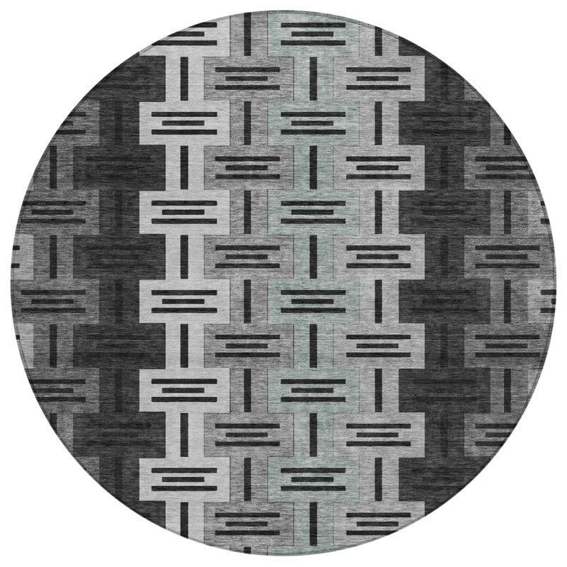 Machine Washable Indoor/Outdoor Chantille ACN2556 Mid-Century Modern Rug, Round 8', Black