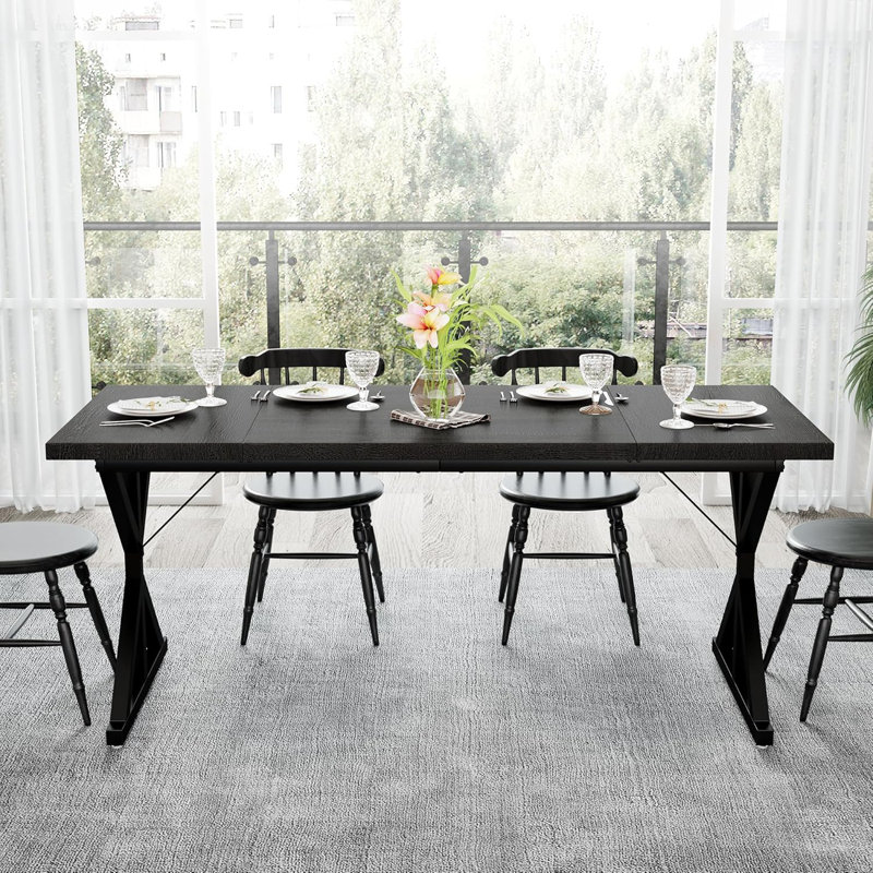 Table de salle à manger 70,87 "Farmhouse, Noir, Noir