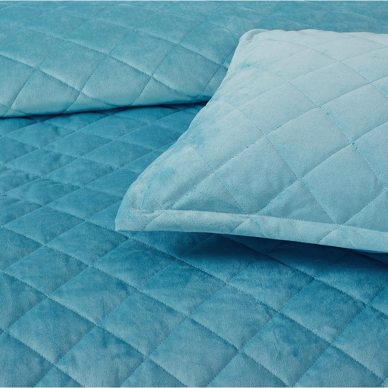 5 Piece Velvet Quilted Set, Storm Blue