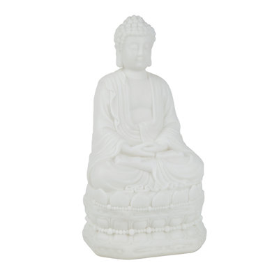 Meditating Buddha Statuette, Spiritual Accent Decor, 12 Inch White Resin