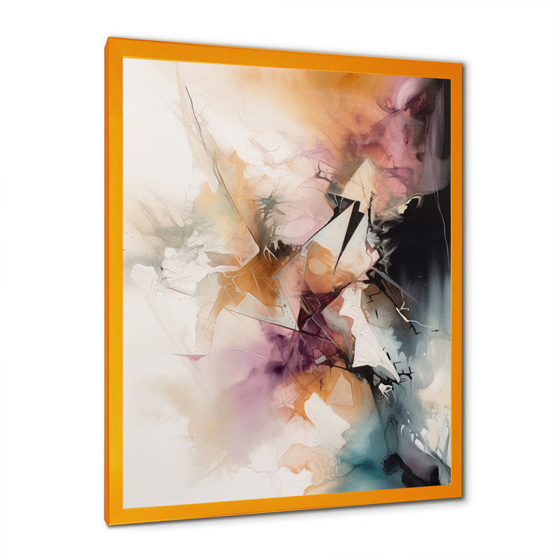 Orange marbré, aquarelle I - art mural abstrait sur toile, H 40 po x l 30 po x P 1,5 po, Encadrement doré