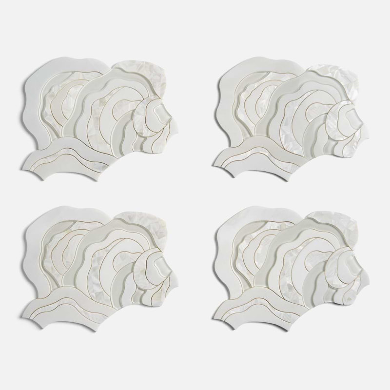 Iris Bianca Pearl White Polished Marble, Pearl and Glass Waterjet Mosaic Tile
