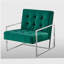 Chaise de salon avec structure en acier inoxydable chromé, fauteuil capitonné en velours 1pc, vert-1681354287-1681354281