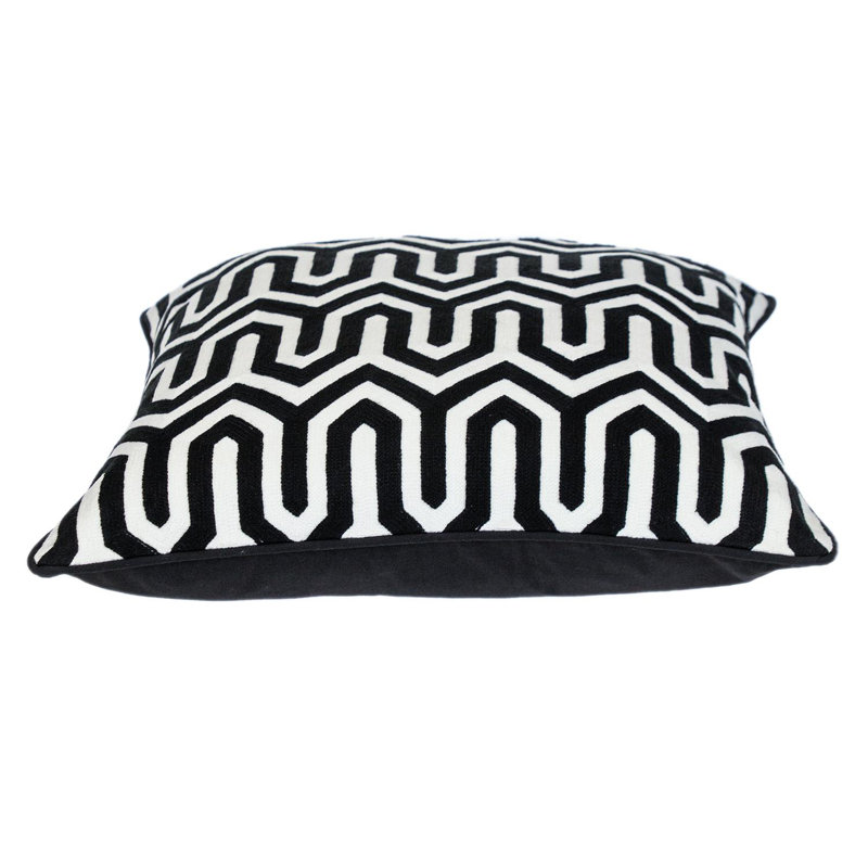 Black and White Geometric Embroidered Square Pillow 20" x 20"