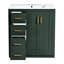 Meuble-lavabo de 30 po avec lavabo en céramique et armoire en bois massif. Conception moderne pour rangement 3 tiroirs et 2 portes et fabrication. Surface de l'armoire antidérapante