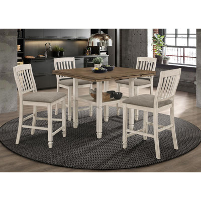 Skalski Counter Height Dining Set with Drop Leaf in Brown and Cream