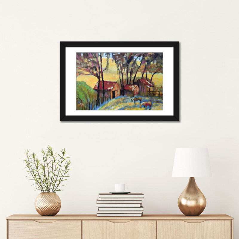 «Old Ranch», reproduction sur toile, H 16 po x l 24 po x P 1 po, Papier d'art encadré noir, Blanc