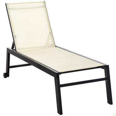 Outdoor Lounge Chair, Patio Lounger With 5-Position Reclining Backrest And 2 Wheels