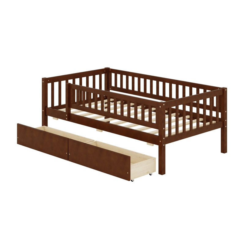 Wood Daybed Bed With Two Drawers, Walnut