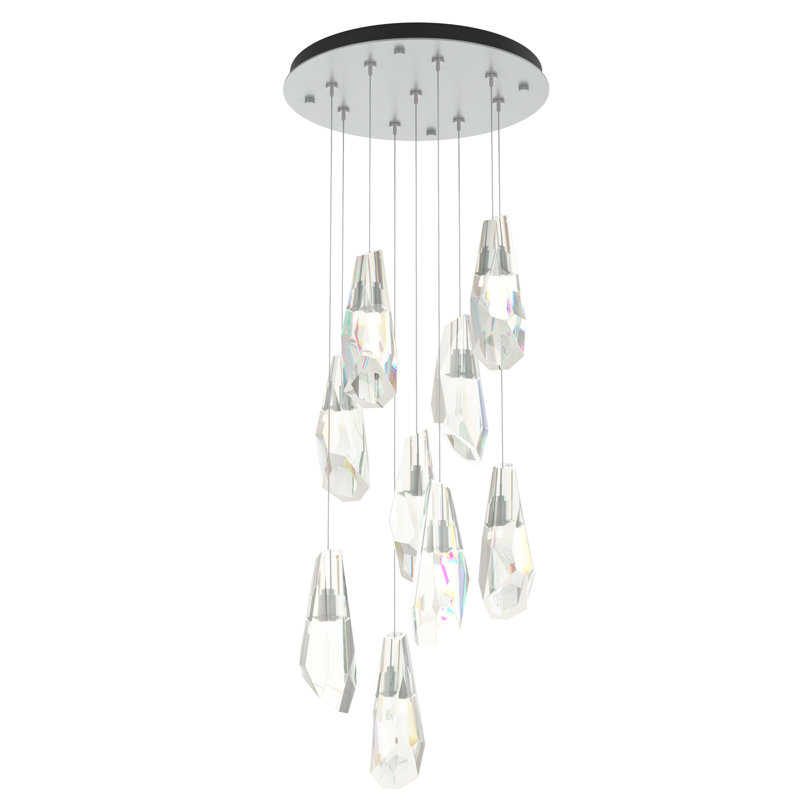 Luminaire suspendu en cristal 9 lumières Luma, Platine rétro, Standard: 16 po à 80 po