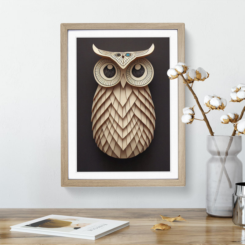 Paper Owl - Single Picture Frame Print, 34cm H x 25cm W x 2cm D, Oak Framed