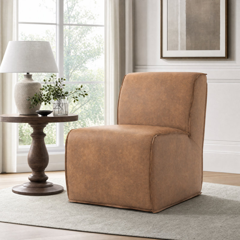 Chaise d'appoint moderne avec roulettes cachées, fauteuil sans accoudoirs en tissu Tech, Brun